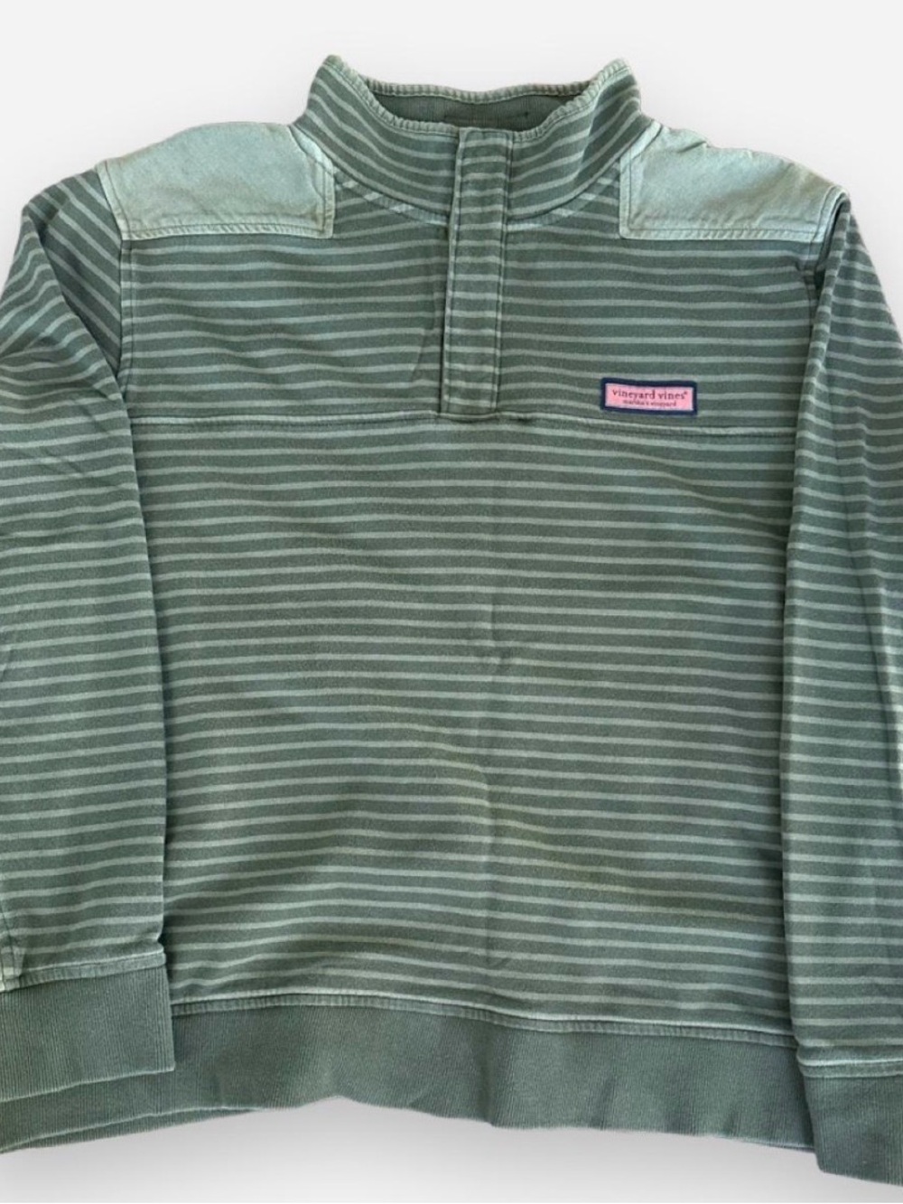 Vineyard Vines Men's Sage Green Striped Quarter-Zip Pullover